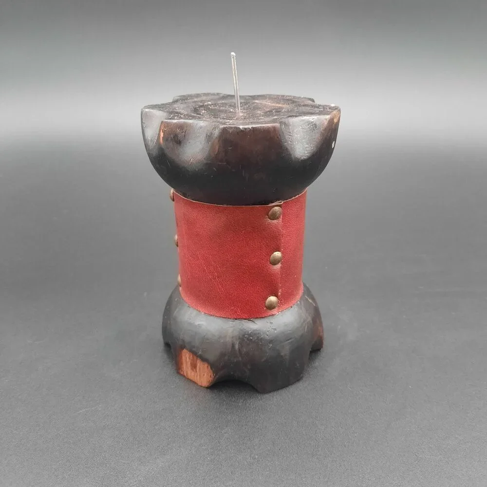 Vintage Lobeco Black & Red Leather Spanish Candle Holder Renaissance‎ Ren Faire